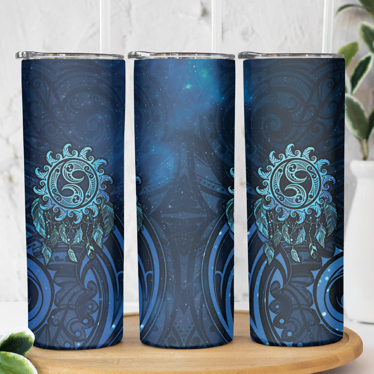 New Zealand Dream Catcher Skinny Tumbler Maori Koru Pattern Blue Version LT05 - Polynesian Pride