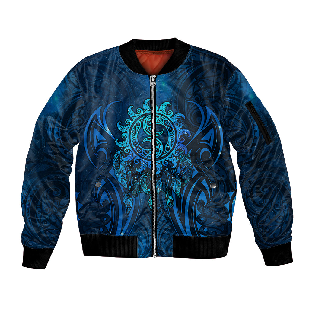 New Zealand Dream Catcher Sleeve Zip Bomber Jacket Maori Koru Pattern Blue Version LT05 Unisex Blue - Polynesian Pride