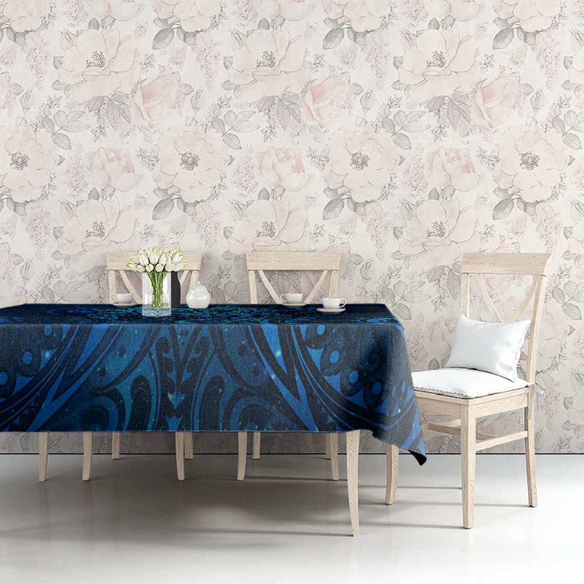 New Zealand Dream Catcher Tablecloth Maori Koru Pattern Blue Version
