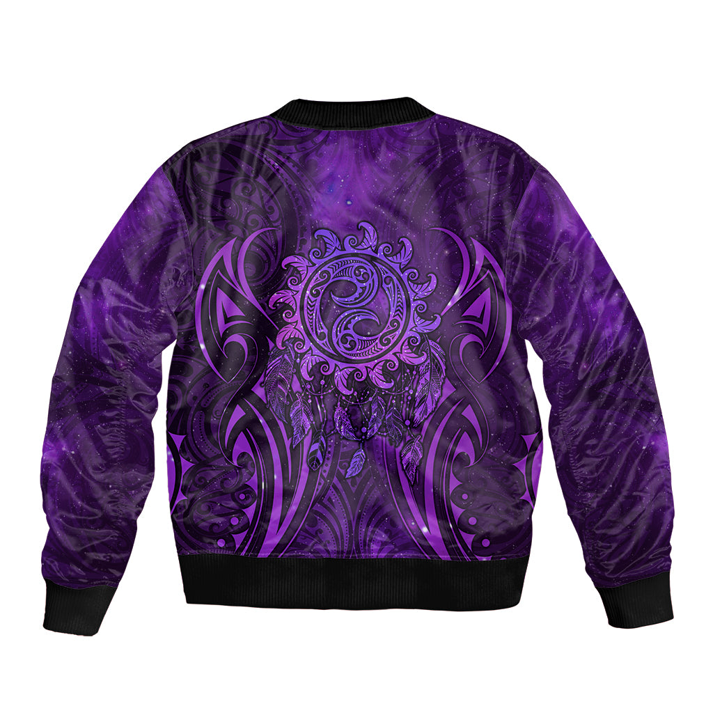 New Zealand Dream Catcher Bomber Jacket Maori Koru Pattern Purple Version LT05 - Polynesian Pride