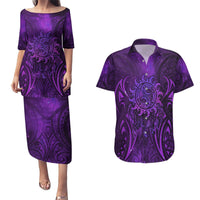 New Zealand Dream Catcher Couples Matching Puletasi and Hawaiian Shirt Maori Koru Pattern Purple Version