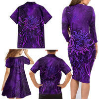 New Zealand Dream Catcher Family Matching Long Sleeve Bodycon Dress and Hawaiian Shirt Maori Koru Pattern Purple Version LT05 - Polynesian Pride