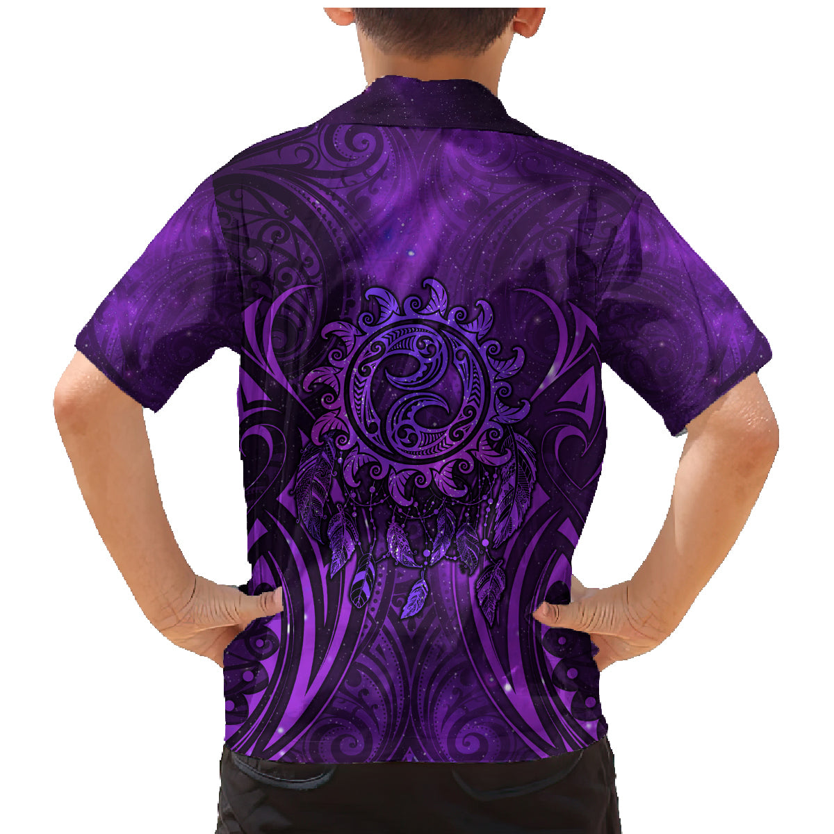 New Zealand Dream Catcher Family Matching Mermaid Dress and Hawaiian Shirt Maori Koru Pattern Purple Version LT05 - Polynesian Pride