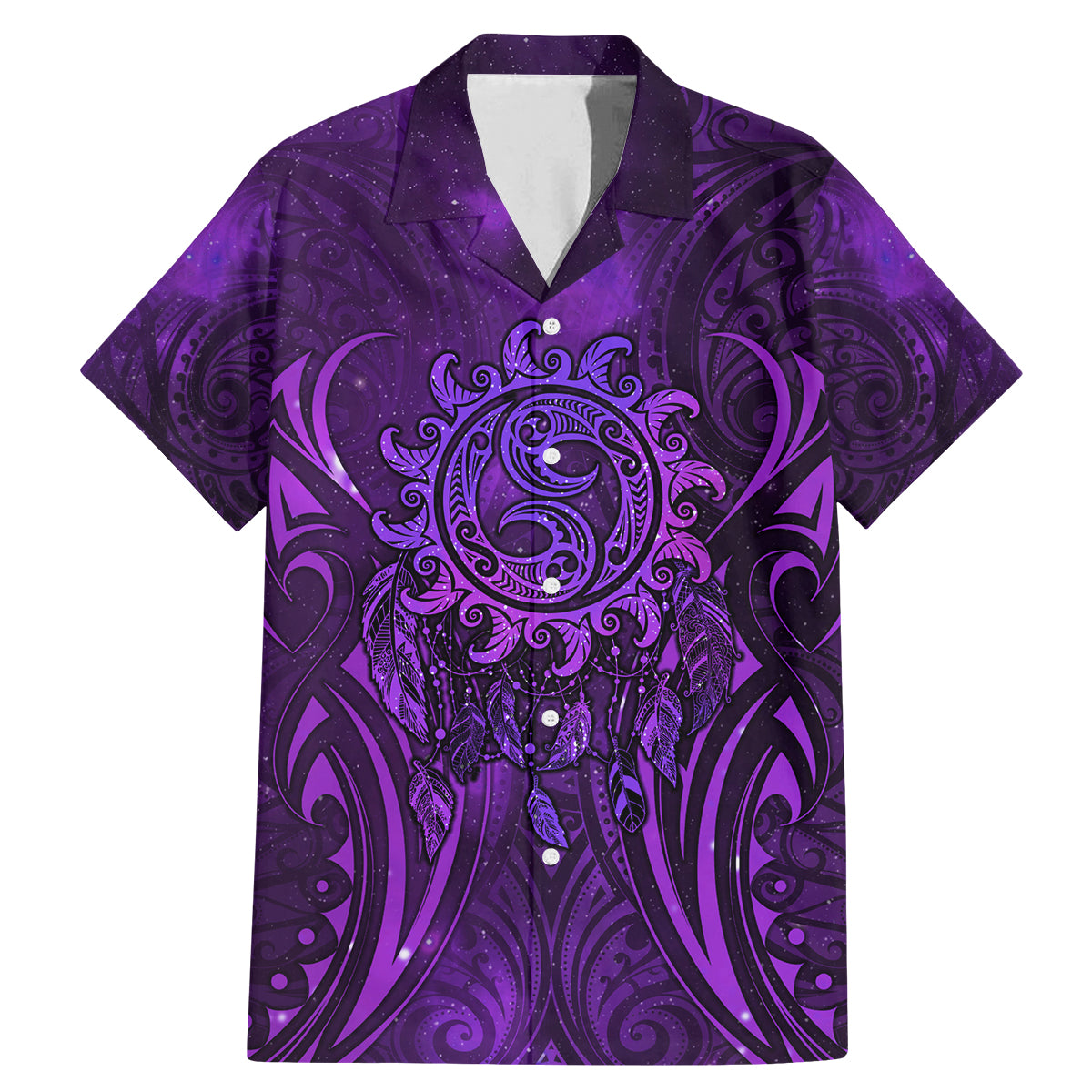 New Zealand Dream Catcher Family Matching Mermaid Dress and Hawaiian Shirt Maori Koru Pattern Purple Version LT05 Dad's Shirt - Short Sleeve Purple - Polynesian Pride