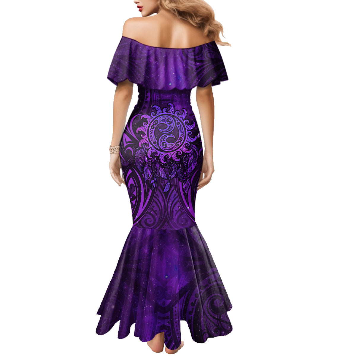 New Zealand Dream Catcher Family Matching Mermaid Dress and Hawaiian Shirt Maori Koru Pattern Purple Version LT05 - Polynesian Pride
