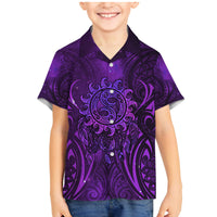New Zealand Dream Catcher Family Matching Mermaid Dress and Hawaiian Shirt Maori Koru Pattern Purple Version LT05 Son's Shirt Purple - Polynesian Pride