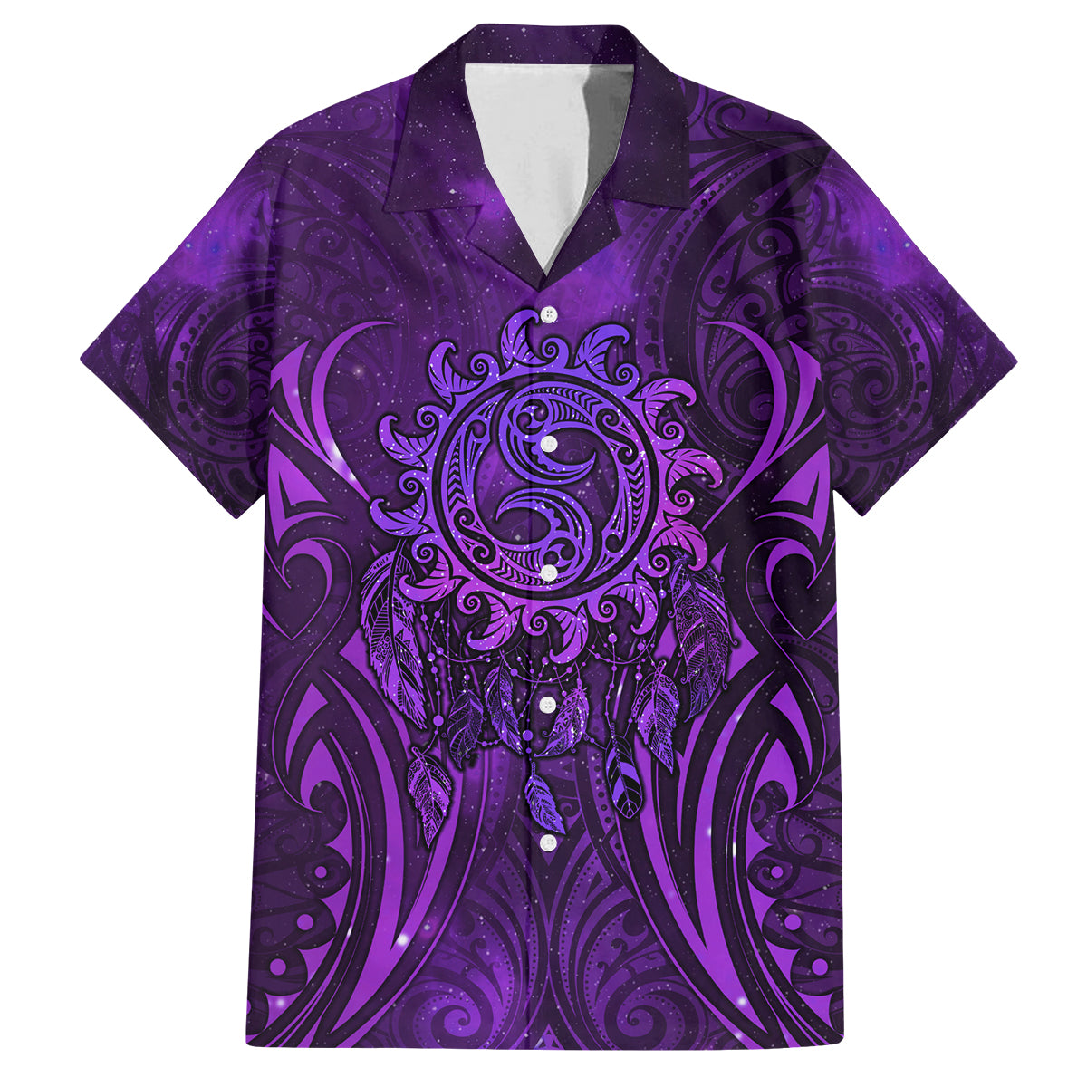 New Zealand Dream Catcher Family Matching Off Shoulder Maxi Dress and Hawaiian Shirt Maori Koru Pattern Purple Version LT05 Dad's Shirt - Short Sleeve Purple - Polynesian Pride