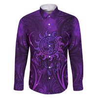 New Zealand Dream Catcher Family Matching Off Shoulder Maxi Dress and Hawaiian Shirt Maori Koru Pattern Purple Version LT05 Dad's Shirt - Long Sleeve Purple - Polynesian Pride