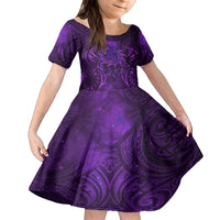 New Zealand Dream Catcher Family Matching Off Shoulder Short Dress and Hawaiian Shirt Maori Koru Pattern Purple Version LT05 Daughter's Dress Purple - Polynesian Pride