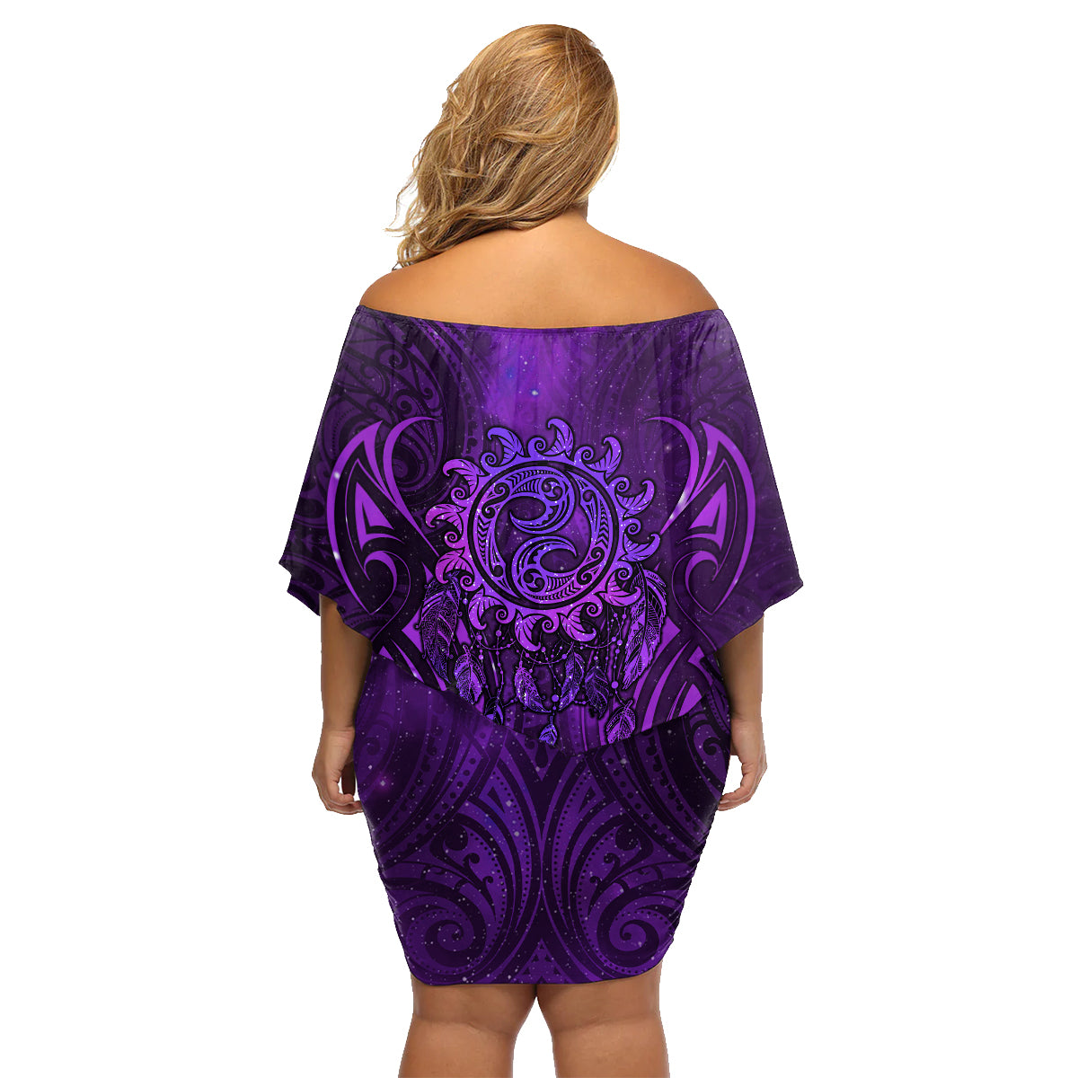New Zealand Dream Catcher Family Matching Off Shoulder Short Dress and Hawaiian Shirt Maori Koru Pattern Purple Version LT05 - Polynesian Pride