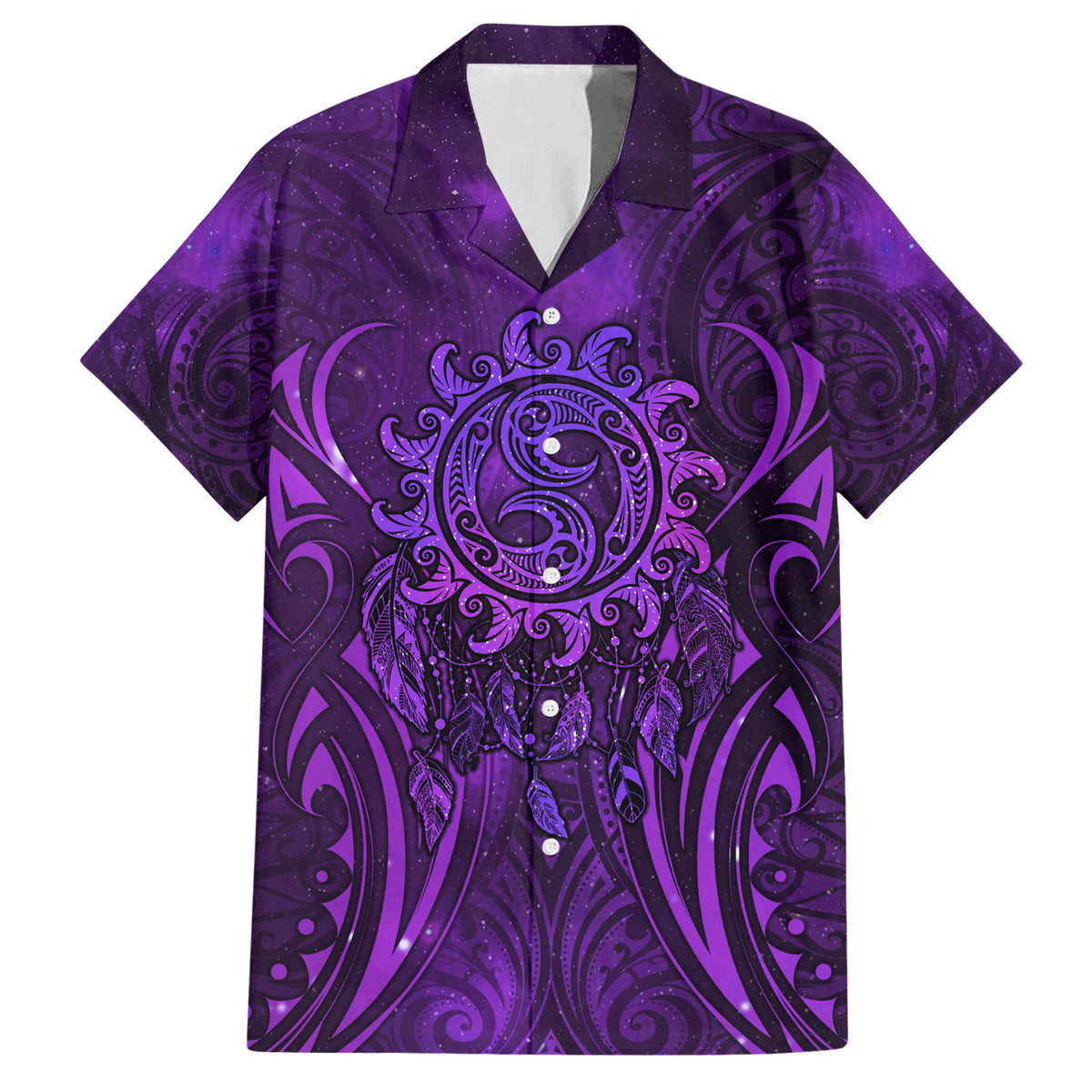 New Zealand Dream Catcher Family Matching Short Sleeve Bodycon Dress and Hawaiian Shirt Maori Koru Pattern Purple Version LT05 Dad's Shirt - Short Sleeve Purple - Polynesian Pride