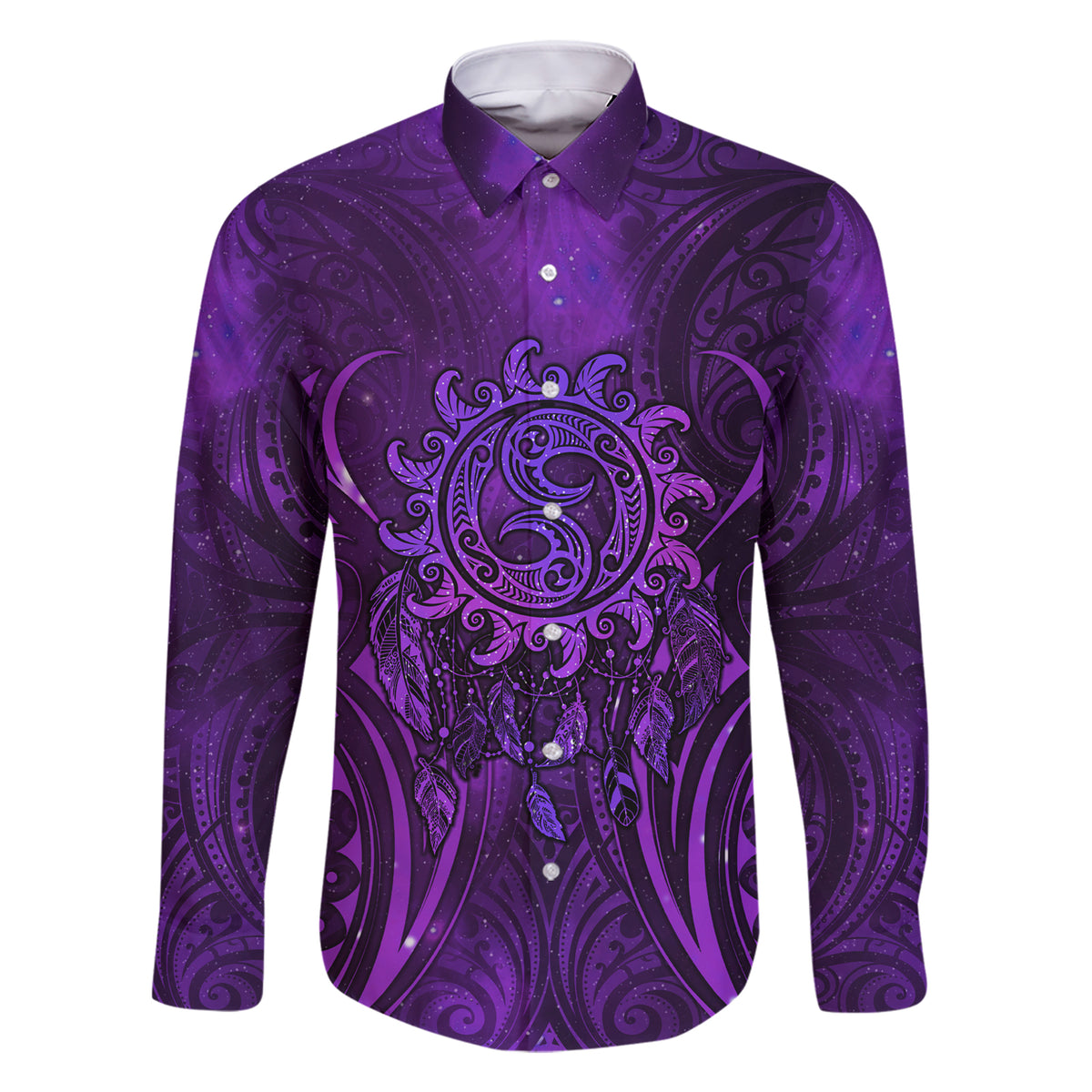New Zealand Dream Catcher Family Matching Short Sleeve Bodycon Dress and Hawaiian Shirt Maori Koru Pattern Purple Version LT05 Dad's Shirt - Long Sleeve Purple - Polynesian Pride