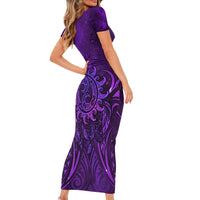 New Zealand Dream Catcher Family Matching Short Sleeve Bodycon Dress and Hawaiian Shirt Maori Koru Pattern Purple Version LT05 - Polynesian Pride