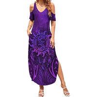 New Zealand Dream Catcher Family Matching Summer Maxi Dress and Hawaiian Shirt Maori Koru Pattern Purple Version LT05 Mom's Dress Purple - Polynesian Pride