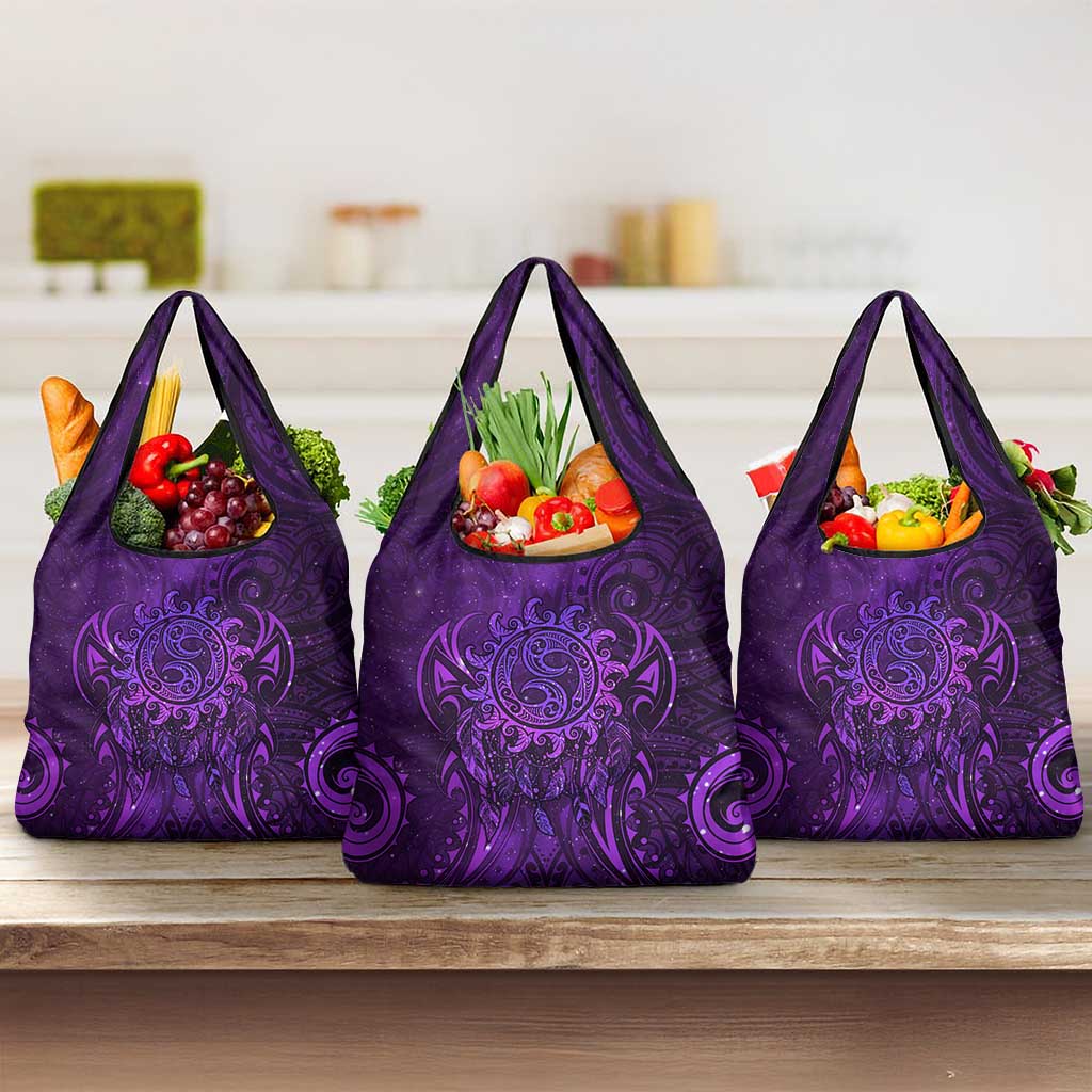 New Zealand Dream Catcher Grocery Bag Maori Koru Pattern Purple Version