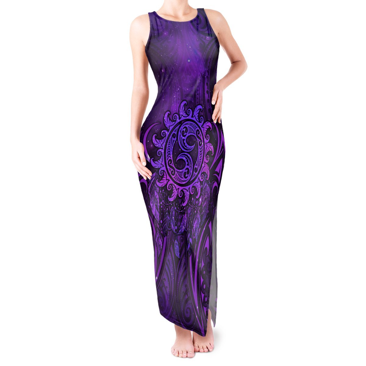 New Zealand Dream Catcher Tank Maxi Dress Maori Koru Pattern Purple Version LT05 Women Purple - Polynesian Pride
