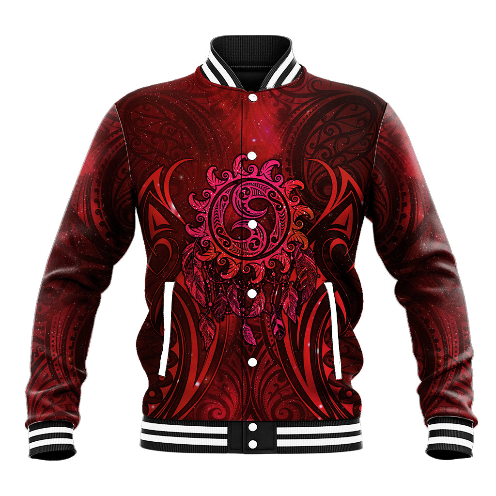 New Zealand Dream Catcher Baseball Jacket Maori Koru Pattern Red Version