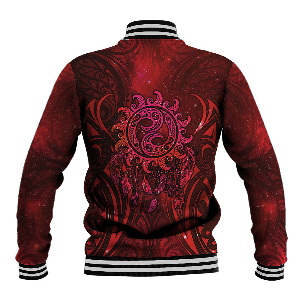 New Zealand Dream Catcher Baseball Jacket Maori Koru Pattern Red Version