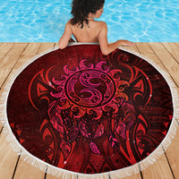 New Zealand Dream Catcher Beach Blanket Maori Koru Pattern Red Version