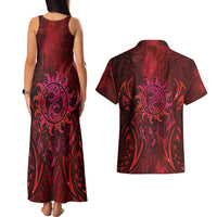 New Zealand Dream Catcher Couples Matching Tank Maxi Dress and Hawaiian Shirt Maori Koru Pattern Red Version