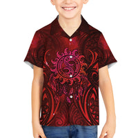 New Zealand Dream Catcher Family Matching Off The Shoulder Long Sleeve Dress and Hawaiian Shirt Maori Koru Pattern Red Version LT05 Son's Shirt Red - Polynesian Pride