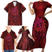 New Zealand Dream Catcher Family Matching Short Sleeve Bodycon Dress and Hawaiian Shirt Maori Koru Pattern Red Version LT05 - Polynesian Pride
