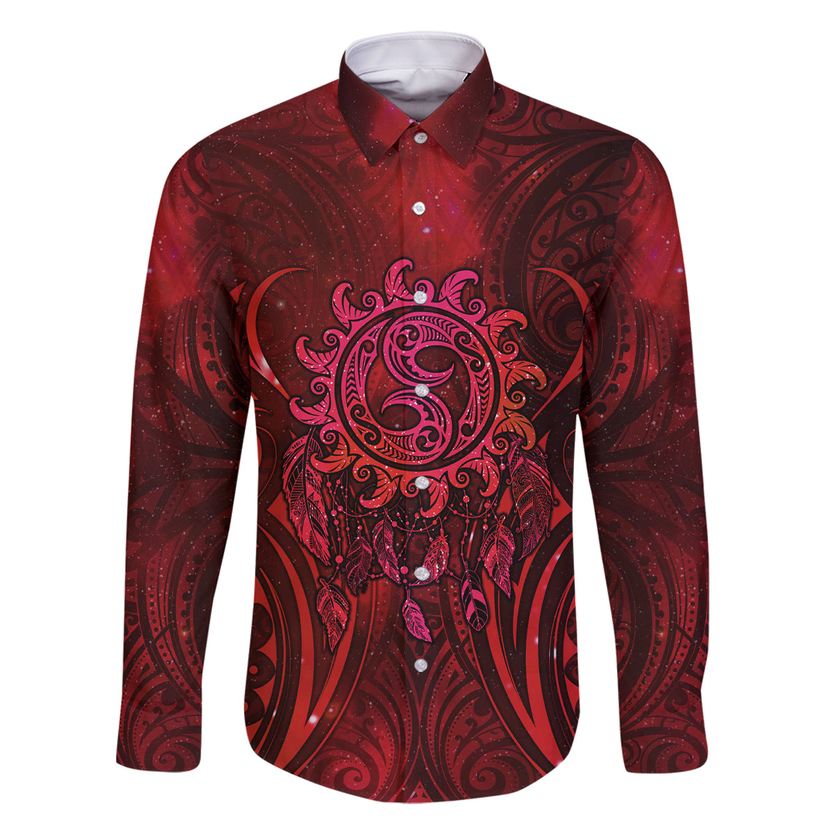 New Zealand Dream Catcher Family Matching Summer Maxi Dress and Hawaiian Shirt Maori Koru Pattern Red Version