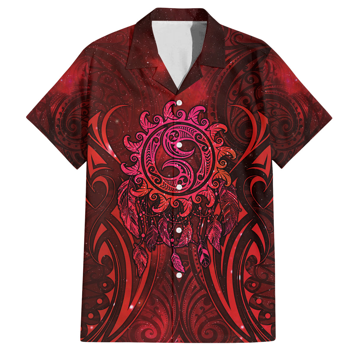 New Zealand Dream Catcher Family Matching Tank Maxi Dress and Hawaiian Shirt Maori Koru Pattern Red Version LT05 Dad's Shirt - Short Sleeve Red - Polynesian Pride