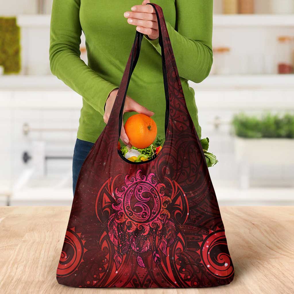 New Zealand Dream Catcher Grocery Bag Maori Koru Pattern Red Version