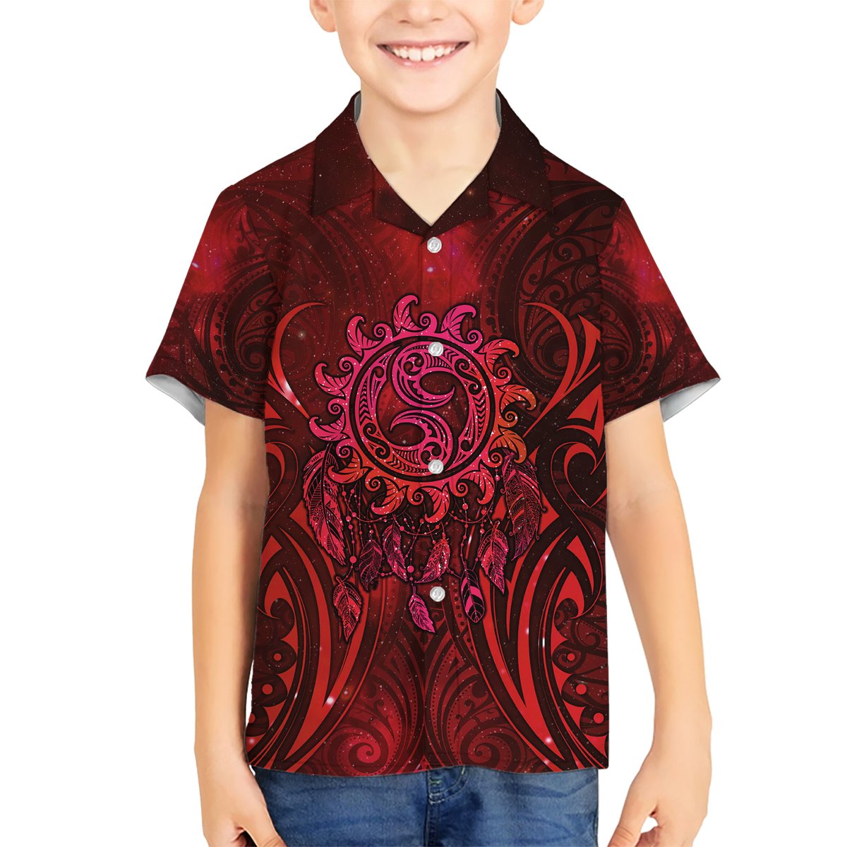 New Zealand Dream Catcher Hawaiian Shirt Maori Koru Pattern Red Version