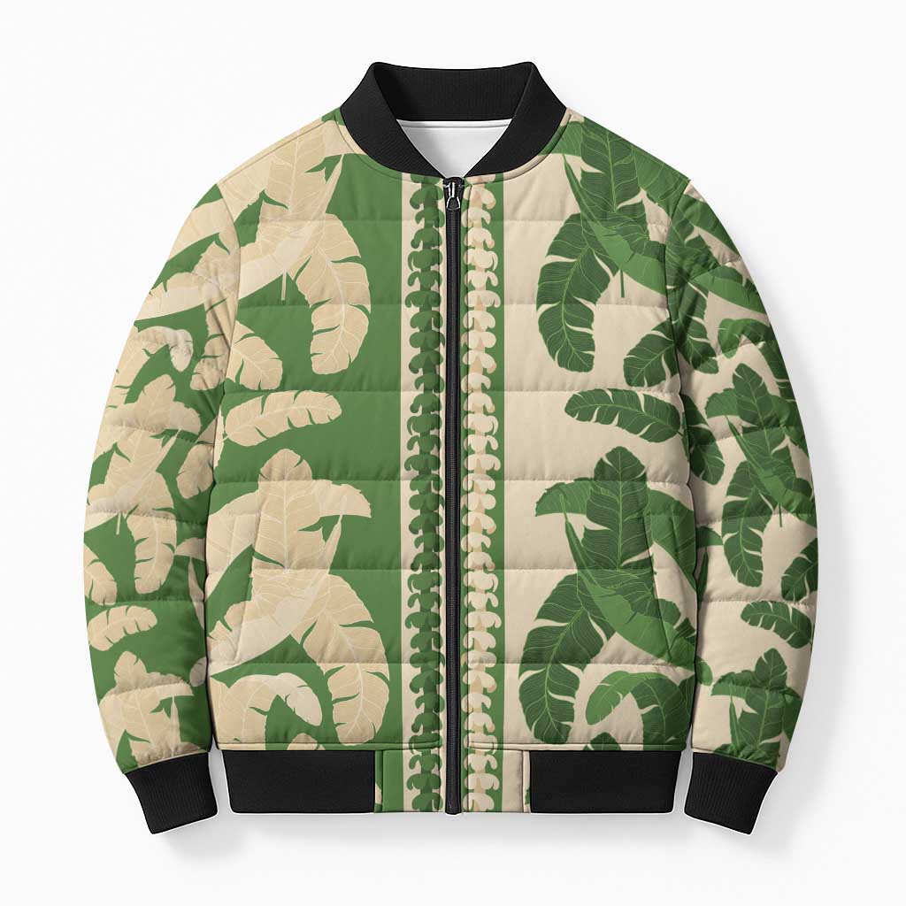 Hawaii Pua Kenikeni Lei Bomber Puffer Jacket With Lau Maia Green