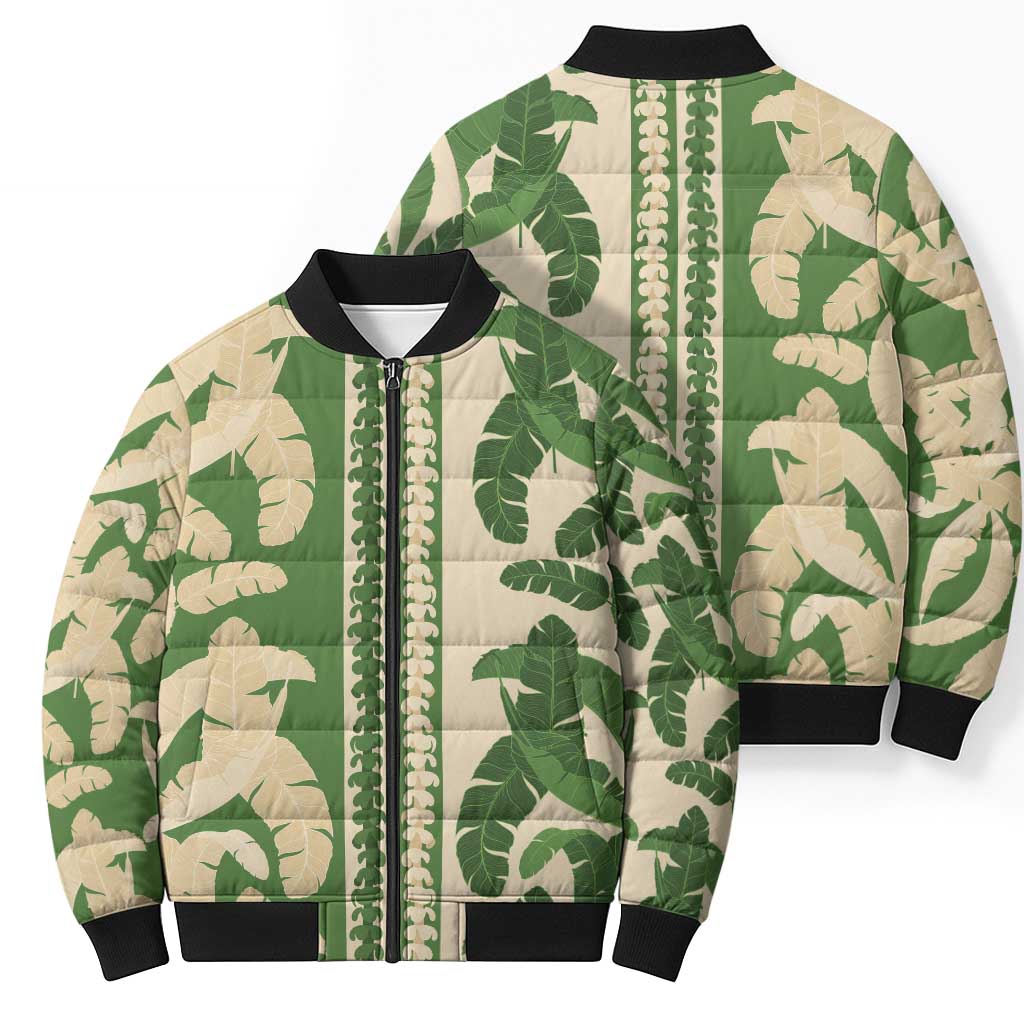Hawaii Pua Kenikeni Lei Bomber Puffer Jacket With Lau Maia Green