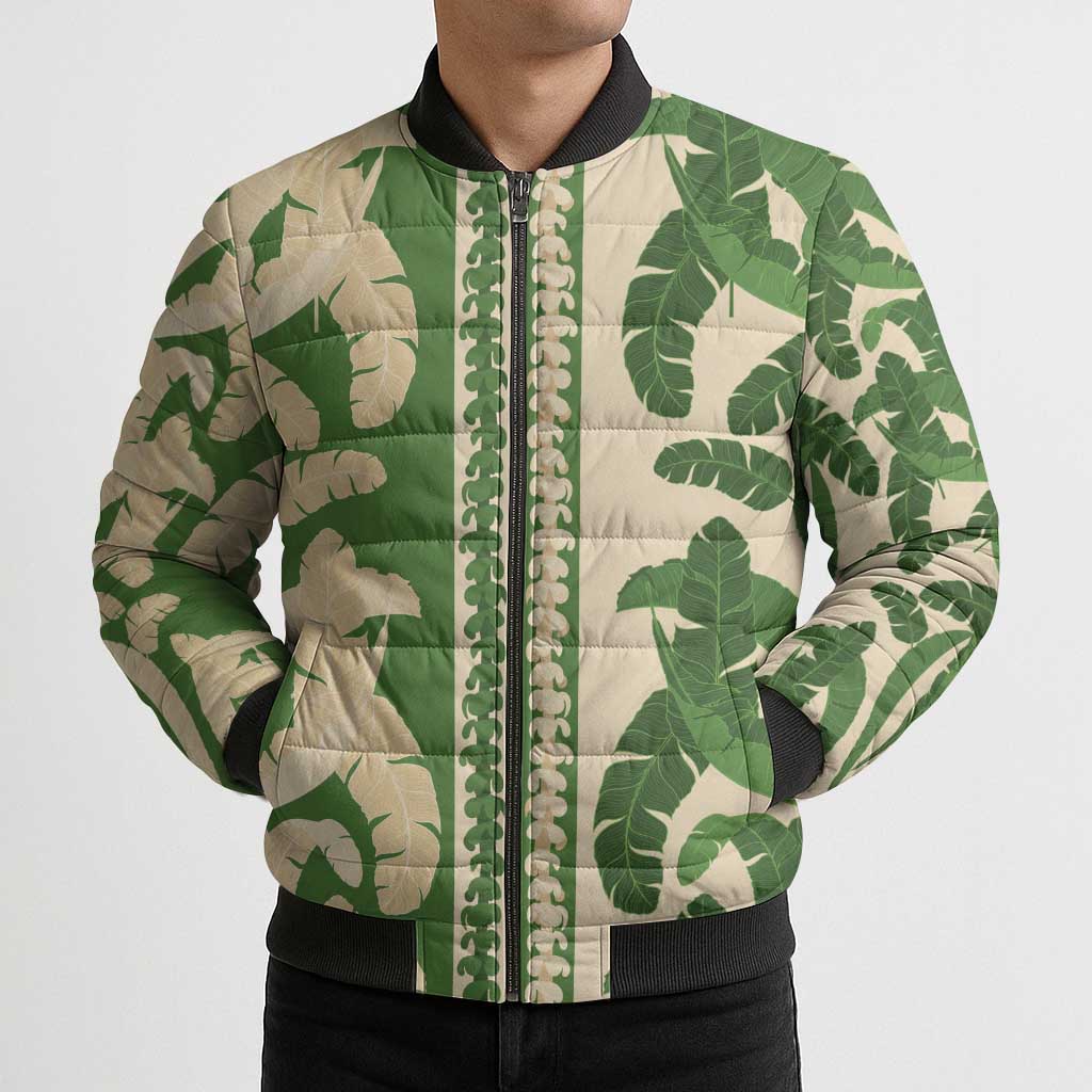 Hawaii Pua Kenikeni Lei Bomber Puffer Jacket With Lau Maia Green