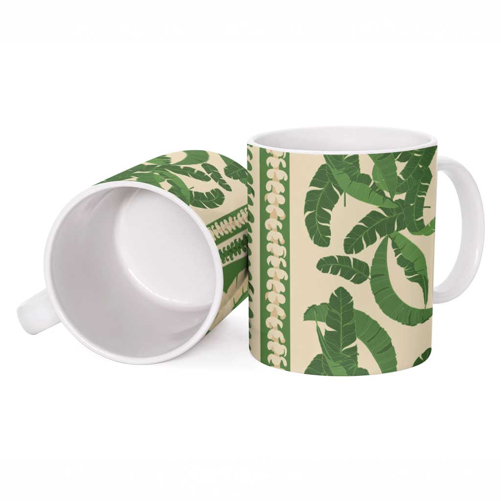 Hawaii Pua Kenikeni Lei Ceramic Mug With Lau Maia Green