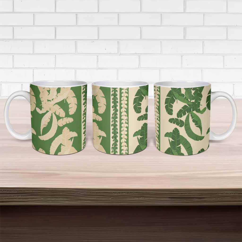 Hawaii Pua Kenikeni Lei Ceramic Mug With Lau Maia Green