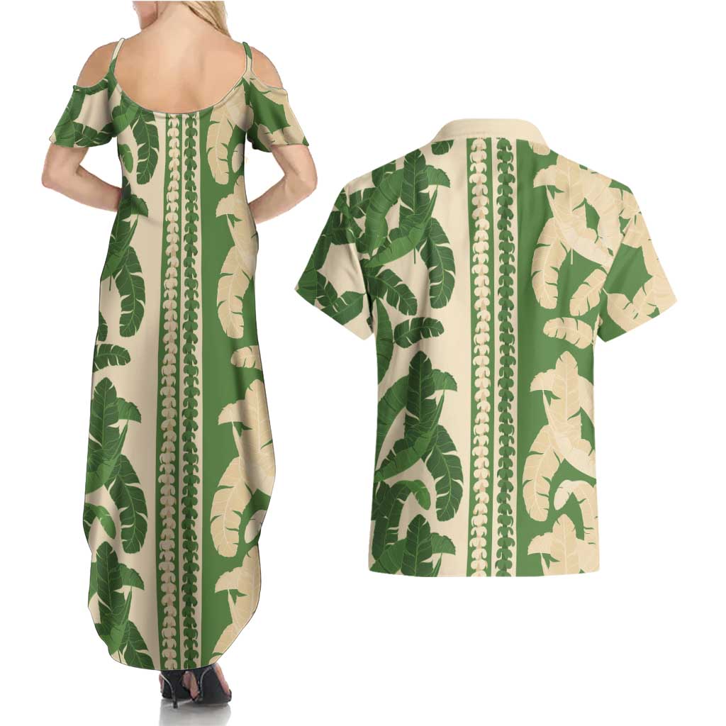 Hawaii Pua Kenikeni Lei Couples Matching Summer Maxi Dress and Hawaiian Shirt With Lau Maia Green LT05 - Polynesian Pride