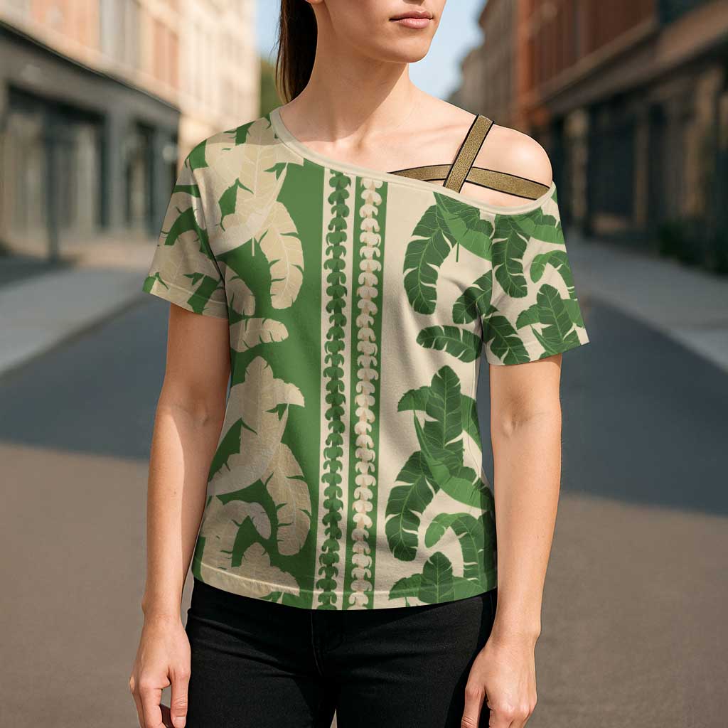 Hawaii Pua Kenikeni Lei Cross Shoulder Shirt With Lau Maia Green