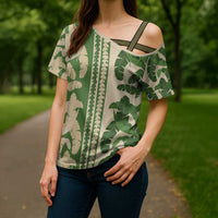 Hawaii Pua Kenikeni Lei Cross Shoulder Shirt With Lau Maia Green
