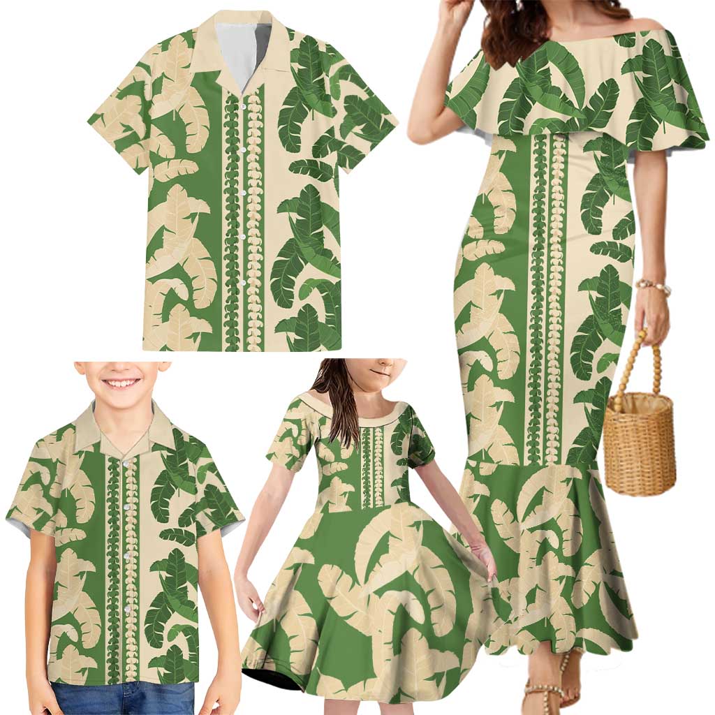 Hawaii Pua Kenikeni Lei Family Matching Mermaid Dress and Hawaiian Shirt With Lau Maia Green LT05 - Polynesian Pride