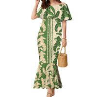 Hawaii Pua Kenikeni Lei Family Matching Mermaid Dress and Hawaiian Shirt With Lau Maia Green LT05 Mom's Dress Green - Polynesian Pride