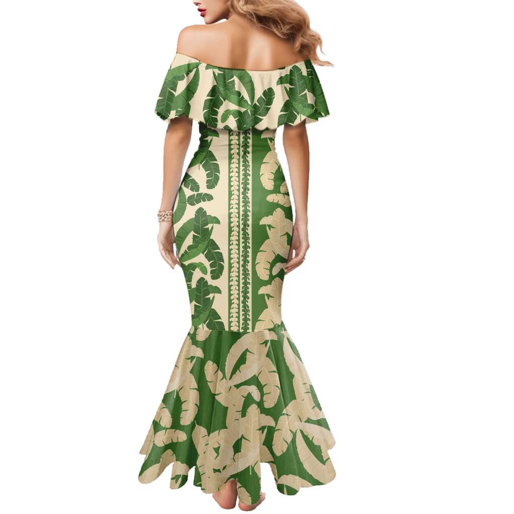 Hawaii Pua Kenikeni Lei Family Matching Mermaid Dress and Hawaiian Shirt With Lau Maia Green LT05 - Polynesian Pride