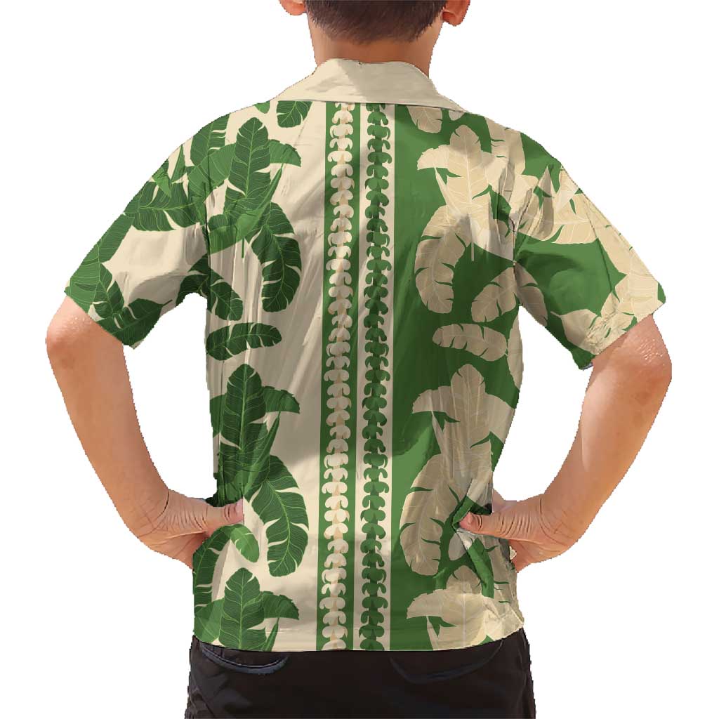 Hawaii Pua Kenikeni Lei Family Matching Off The Shoulder Long Sleeve Dress and Hawaiian Shirt With Lau Maia Green LT05 - Polynesian Pride