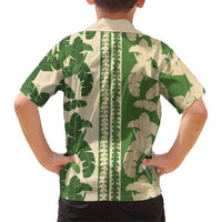 Hawaii Pua Kenikeni Lei Family Matching Off The Shoulder Long Sleeve Dress and Hawaiian Shirt With Lau Maia Green LT05 - Polynesian Pride
