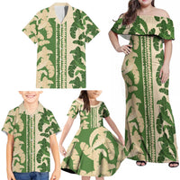 Hawaii Pua Kenikeni Lei Family Matching Off Shoulder Maxi Dress and Hawaiian Shirt With Lau Maia Green LT05 - Polynesian Pride