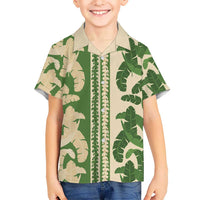 Hawaii Pua Kenikeni Lei Family Matching Off Shoulder Maxi Dress and Hawaiian Shirt With Lau Maia Green LT05 Son's Shirt Green - Polynesian Pride