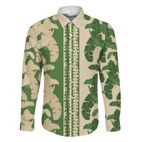 Hawaii Pua Kenikeni Lei Family Matching Off Shoulder Short Dress and Hawaiian Shirt With Lau Maia Green LT05 Dad's Shirt - Long Sleeve Green - Polynesian Pride