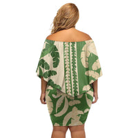 Hawaii Pua Kenikeni Lei Family Matching Off Shoulder Short Dress and Hawaiian Shirt With Lau Maia Green LT05 - Polynesian Pride