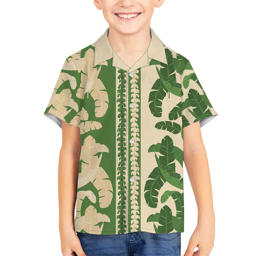 Hawaii Pua Kenikeni Lei Family Matching Off Shoulder Short Dress and Hawaiian Shirt With Lau Maia Green LT05 Son's Shirt Green - Polynesian Pride