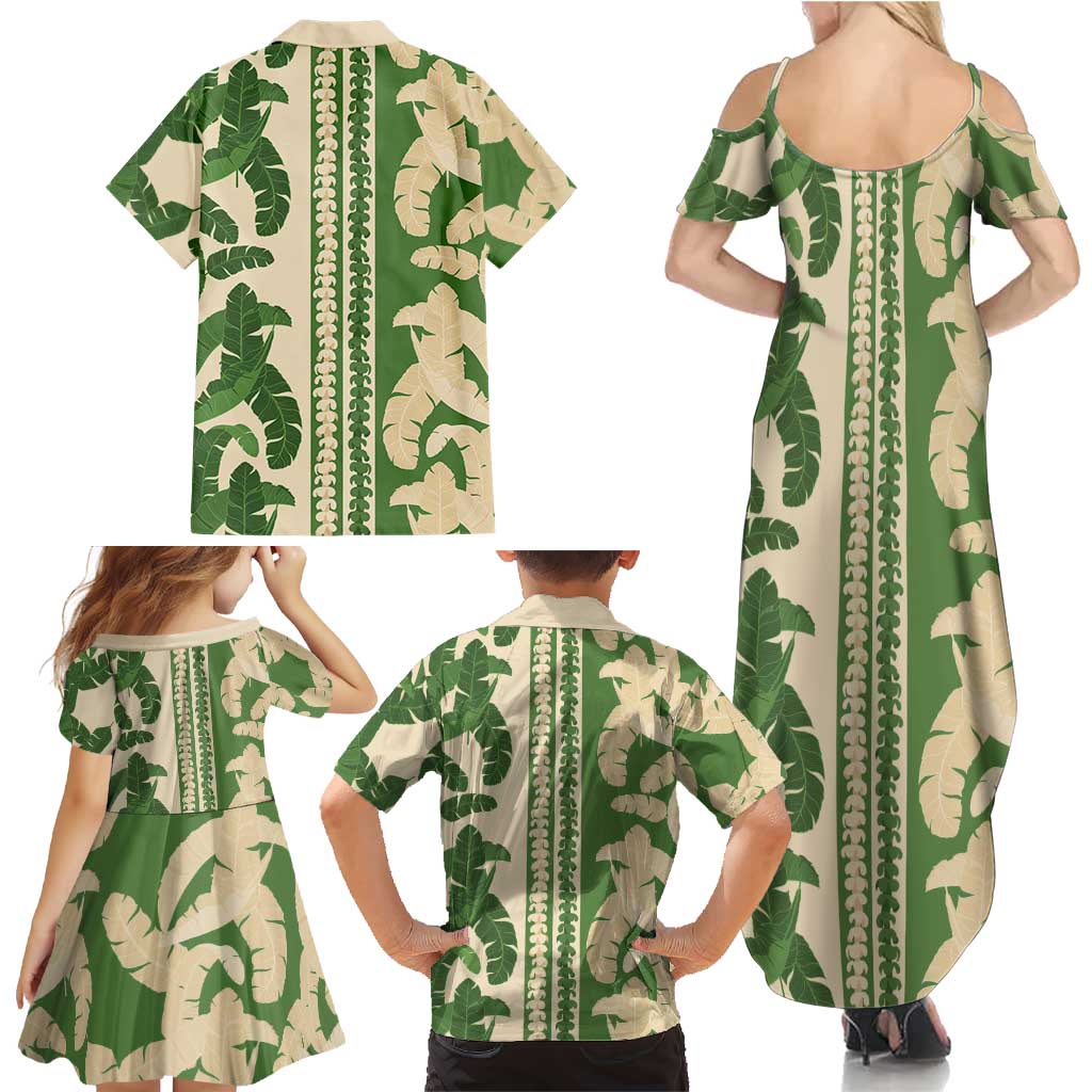 Hawaii Pua Kenikeni Lei Family Matching Summer Maxi Dress and Hawaiian Shirt With Lau Maia Green LT05 - Polynesian Pride