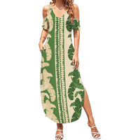 Hawaii Pua Kenikeni Lei Family Matching Summer Maxi Dress and Hawaiian Shirt With Lau Maia Green LT05 Mom's Dress Green - Polynesian Pride